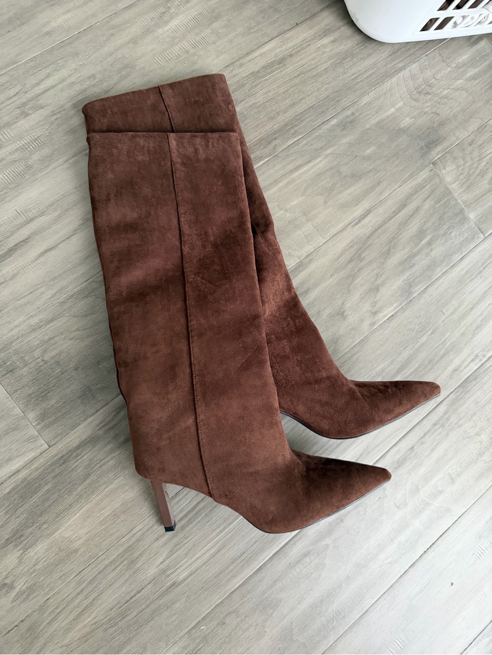 Women's Brown faux Suede  Pointed Toe Boots